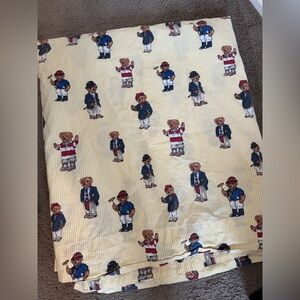 Vintage Ralph Lauren Teddy Bear Queen Flat Sheet Yellow Stripes 100% Cotton